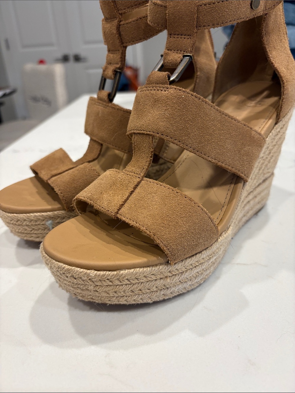 UGG Gently Used Tan Suede Espadrille Wedge Sandals